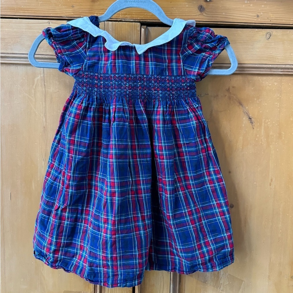 JoJo Maman Bébé Navy Smocked Tartan Party Dress red and blue plaid 4T 5T - Picture 2 of 8